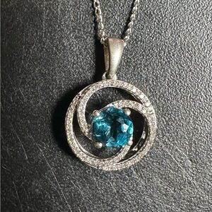 Diamond + Blue Topaz .925 Sterling Silver Filigree Pendant Vintage Trifari Chain
